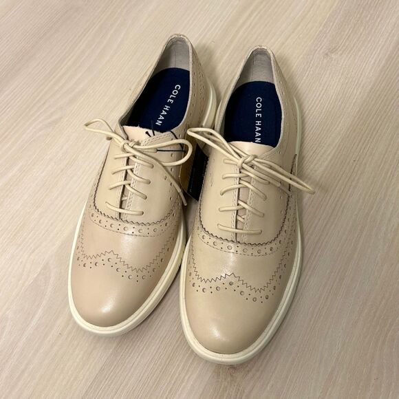 NWOT Cole Haan Malorie Leather Wingtip Oxford Women's Shoe Size 9 Cream Loafer - Picture 7 of 10